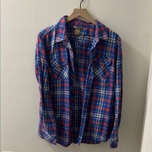 Duluth Trading Co Red and Blue Plaid Button-Down Shirt